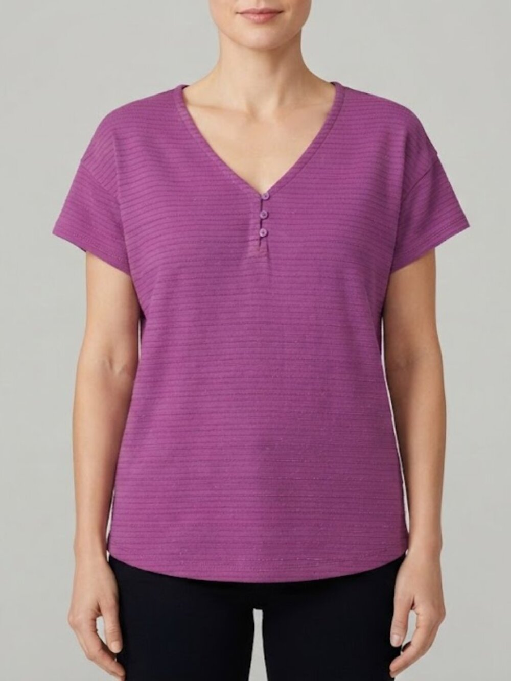 Talbots Magenta Short-Sleeve V-Neck Top - Picture 1 of 8